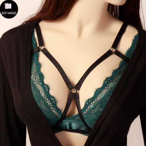 Women Sexy Crop Top Cage Bra Elastic Adjustable Gothic Body Harness Rave Wear Goth Harajuku Bondage Harness Pole Dance Cage Bra