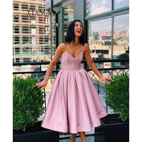 Sky Pink Homecoming Dress 2020 Satin A-Line Off The Shoulder Knee Length Graduation Dresses Short Party Gowns Homecoming Dress