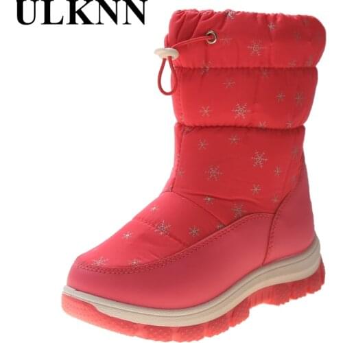 ULKNN Winter Platform Boots For Kids Mid-Calf Rubber Sole Antislippery High Boots For Girls 3 Colors Cotton-Padded Boys Shoes