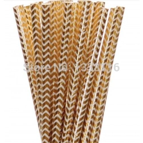 100pcs Eco-friendly Foil Gold Chevron Paper Straws For Wedding Party Kids Birthday Party Decoration Supplies