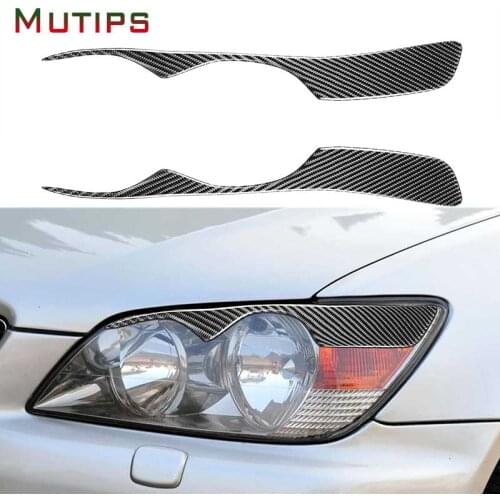 Mutips 2Pcs Carbon Fiber Front Headlight Eyebrow Eyelids Cover Stickers Mouldings For Lexus IS300 IS200 RS200 ALTezza 1998-2005