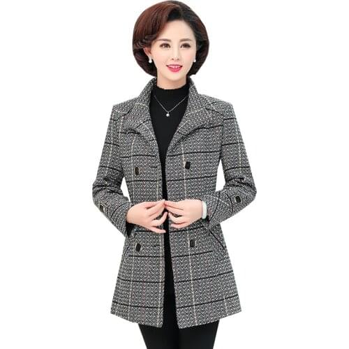 2019 Fashion Windbreaker Coat Mid-Long Large Size 5XL Plaid Jacket Middle-aged Autumn Casual Versatile Top Mother Loaded A1076