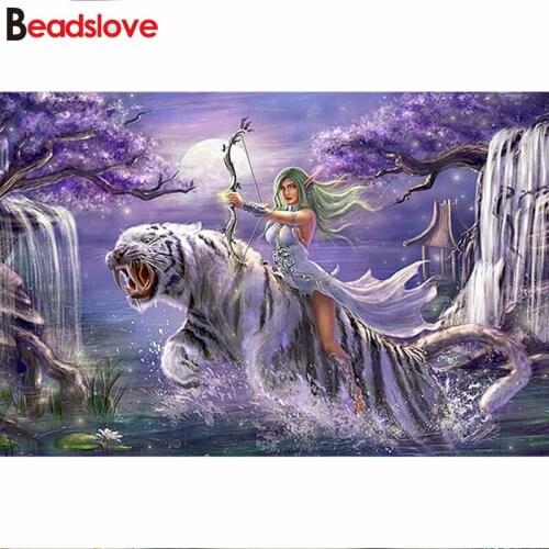 Beauty & Tiger 5d Diy Diamond Painting Cross Stitch Diamond Mosaic Full Square Drill fairy diamond emboridery Home Decor