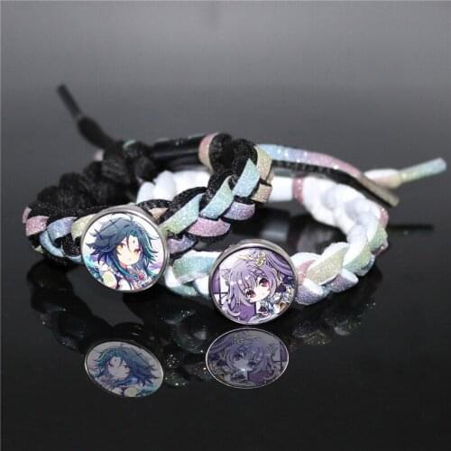 Anime Figure Genshin Impact Charms for Bracelets for Women Fashion Handmade Braided Rope Cartoon Snap Button Bracelet Men Gift