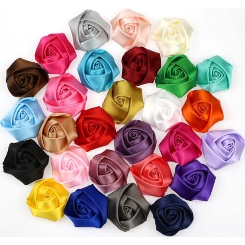 10/100PCS 3D Rose Satin Ribbon Appliques 25mm for Sewing crafts Hair Pin Clothing DIY Scrapbooking Craft Applique Gift Box Decor