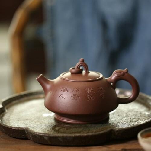 ★Yishuitang Yixing purple clay teapot hand made old purple clay Qianlong teapot 455ml Teapot Tea Set