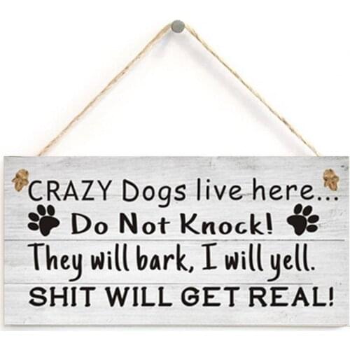 Dog Sign English Letter Printed Anti-deform Wood Wooden Hanging