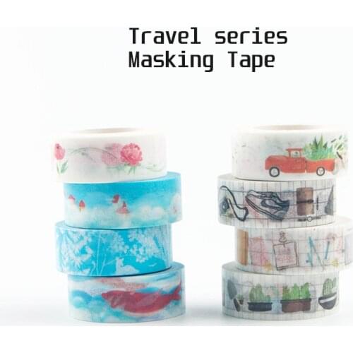 Travel Series Paper Washi Tape Cute 15mm Grid Number Memo Stationery Decorative Adhesive Masking Tape Diary Stickers H6347