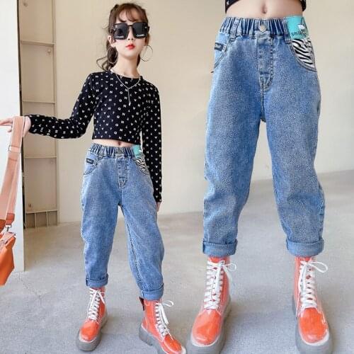 New autumn children girls jeans 4-5-7 8 9 10 11 12 13 casual teen girl denies loose pants pencil jogger trousers