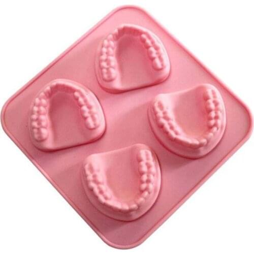 R2LD 4 Hole Denture Teeth Shaped Ice Cube Mold Silicone Ice Tray DIY Ice Cream Mould