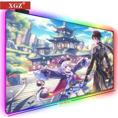 XGZ Anime RGB Gaming Mouse Pad Gamer Computer Peripheral Accessories Backlight Locking Oversized Keyboard PC LED400X900x4mm