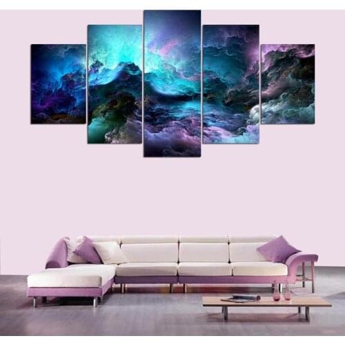 JIE DO ART 5 pcs Set light blue abstract cloud Oil Painting Canvas Prints Wall Art Pictures For Living Room