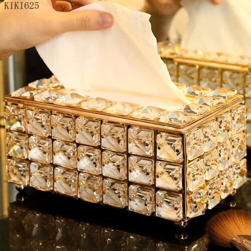 Creative Metal Crystal Tissue Box Kitchen Toilet Multi-function Tissue Container Removable Tissue Box Dressing Table Room Decor
