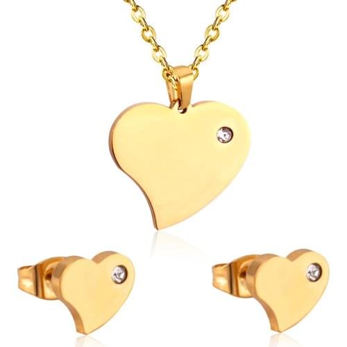 LUXUKISSKIDS Gold Color Stainless Steel Dubai Wedding Bridal Jewelry Sets Heart Necklace Earring Jewellery Sets For Women Girl