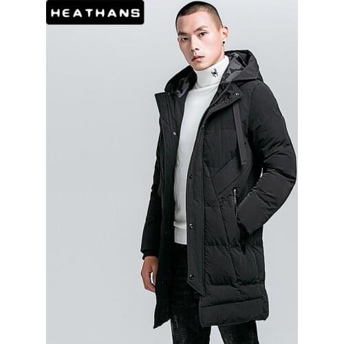 Mens Hooded Parkas Winter Thicken Warm Slim Fit Male Overcoats Long Down Jacket Coat Mens Solid Color Black Hoodies Parkas Tops