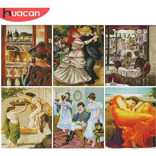 HUACAN Cross Stitch Figure Kits Cross-Stitch Portrait Gift White Canvas Embroidery Needlework Sets 11CT 14CT Home Decoration