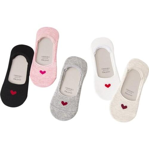 3Pairs Women Socks Solid Color Love Heart Cotton Invisible Shallow Mouth Boat Sock Non-slip Comfortable Best Quality Female Sock