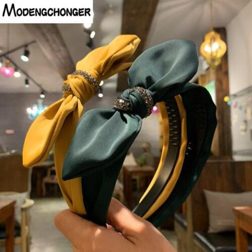 Korean Boutique Hairbands Rabbit Ears Cloth Bow Headband For Women Girls Hair Hoop Rhinestone Toothed Slip New Hair Accessories