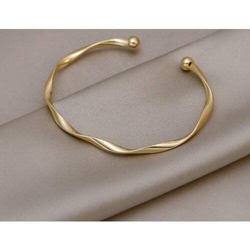 Origin Summer Minimalist Gold Color Twist Rope Bangles for Women Girls Unique Design Open Fashion Metallic Bangles Jewellery
