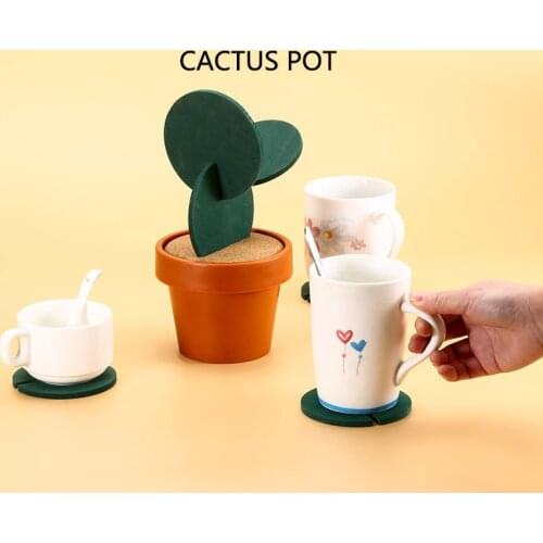 Coasters DIY Cactus Coaster Set of 6 Pieces with Flowerpot Holder for Drinks Novelty Gift for Home Office Bar Decor Kitchen tool