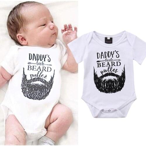 Newborn Baby Boy Girl Casual Cotton Daddys Beard Print Bodysuit Short Sleeves Infant Clothes Outfit 0-18M