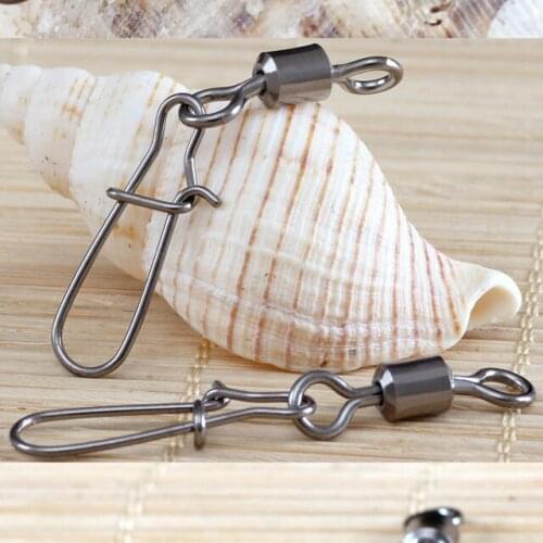 10pcs/lot Pull 8-66kg Fishing Connector Pin Bearing Rolling Swivel Stainless Steel with Snap Fishhook Lure Tackle Accessorie