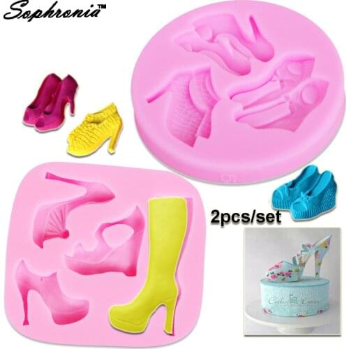 Sophronia High Heel Shoes Silicone Molds Fondant Icing Gumpaste Decoration Fondant Cake 3D Mold Food Grade C138 2PCS/SET