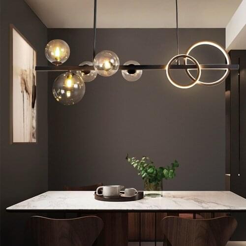 Glass Bubble Pendant Lights Black/Gold Long Bracket Chandelier Lighting Modern Bar Lamps G9 Bulbs for Stair Kitchen Restaurant