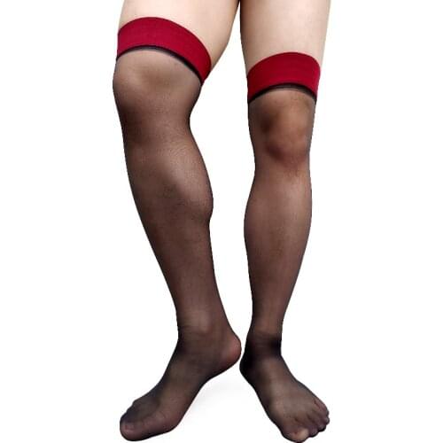 Ultra Thin Sheer Mens Nylon silk socks Thigh High Softy See Through Gentlemen Stocking Hose Black Fetish Male formal Socks