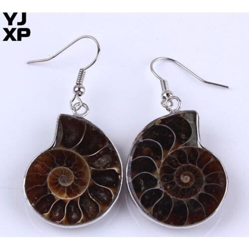 YJXP Silver Plated Unique Design Natural Irregular Shape Ammonite Reliquiae Earrings For Female Fashion Jewelry