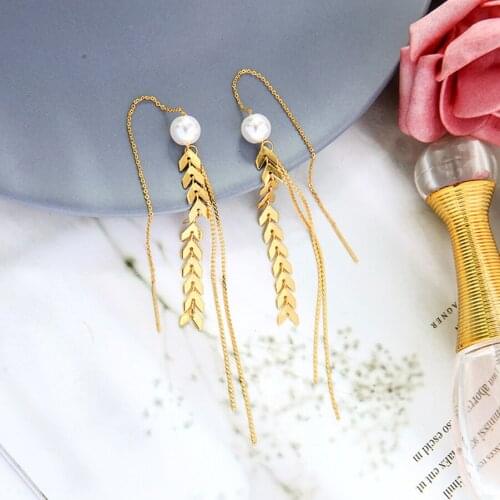 2021 Fashion Jewelry New Design Gold Plated Long Tassel Wheat Pearl Earrings Boucle d’oreille Trend Earrings For Women Girls