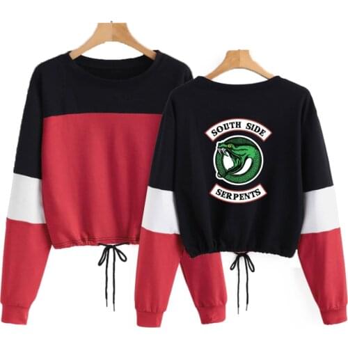 New Harajuku Fashion Riverdale Southside Round Neck CONTRAST COLOR Long Sleeve Rope Sweatshirts Casual Women Cropped Sweatshirts