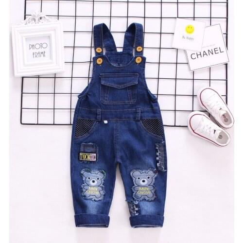 1-3T Spring Baby Overalls Boys Denim Pants Kawaii Bear Trousers Kids Rompers Toddler Jumpsuit Bebe Clothing Infant Clothes