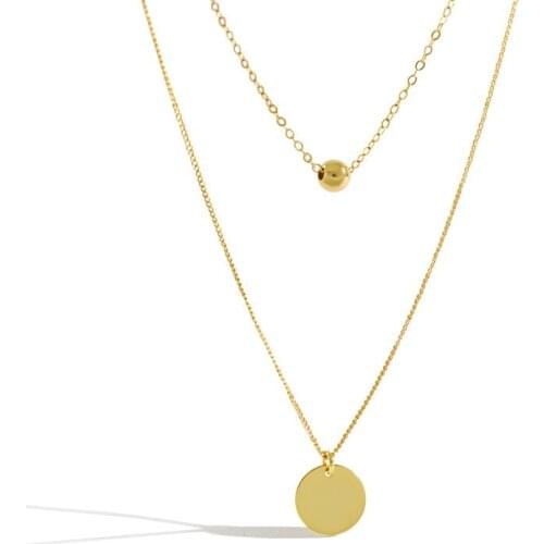 925 Sterling Silver Necklace Female Geometric round Bead Double Layer Clavicle Necklace Charm Female Silver Accessories