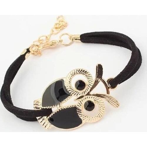 2PC/Lot Cute Girls Suede Cord Enamel Owl Leather Bracelet For Women Fashion Lucky Jewelry Female Wedding Party Friends Gift