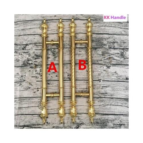 2PC Luxury Heavy-duty Stainless Steel Push Pull Door Handle, European Style, Solid Glass Standoffs, Double-Sided, Polished Gold