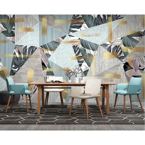 Beibehang Custom modern minimalist nordic tropical plant golden leaves geometric tv background papel de parede 3d wallpaper