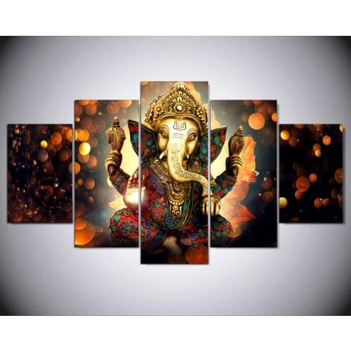 The Hindu God Elephant 5 Panel Canvas Painting Religion Wall Art India Style Poster for Living Room Bedroom Decor Prints No Fra