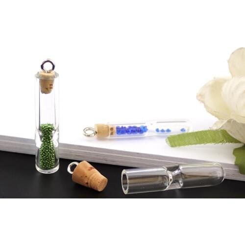 5PCS Hourglass glass bottle with cork with eye pin jewelry findings set glass pendant necklace pendant charms