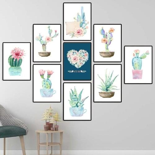 Watercolor Green Plant Cactus Aloe Potted Wall Art Canvas Painting Nordic Posters And Prints Wall Pictures For Living Room Decor