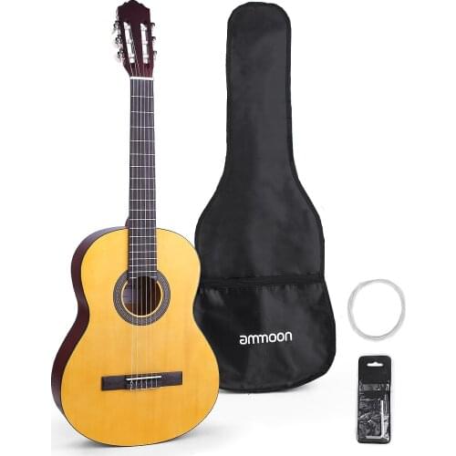 Ammoon CG-12 39 Inch Acoustic Classical Guitar 6-String Merbau Topboard Backboard Sideboard with Gig Bag Strings