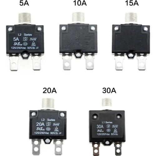 Iztoss Circuit Breakers Waterproof Push Button Resettable Thermal Fuse DC50V AC125-250V with Quick Connect Terminals