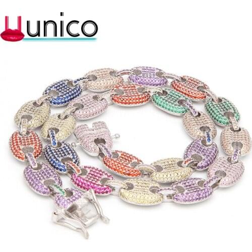 UUNICO 16inch-30inch Coffee beans Bracelet Puffed Marine Chain 13mm Hip hop Gold Silver Link Fashion Punk Choker Charms Jewelry