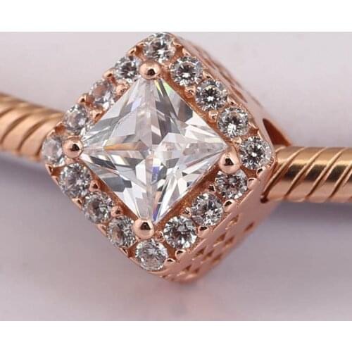 Authentic S925 Silver Bead DIY Jewelry Geometric Radiance Charm fit Lady Bracelet Bangle Rose & Clear CZ