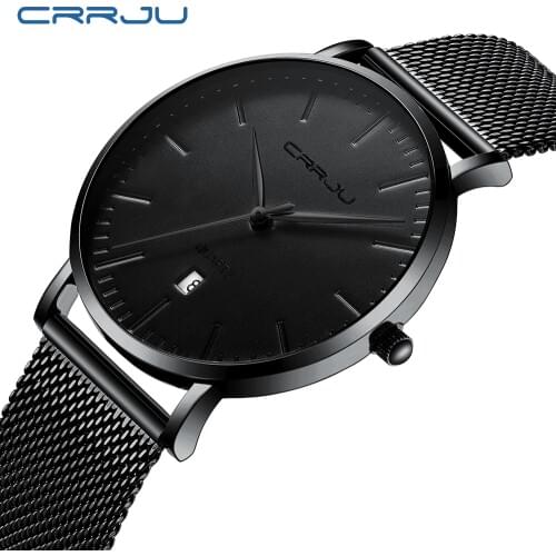 Mens Sports Watches CRRJU Top Brand Luxury Ultra Thin Casual Waterproof Watch Quartz Full Steel Mens Watch Relogio Masculino