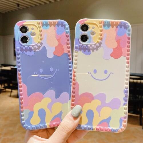 Cute Cartoon Rainbow Smiley cover for iPhone 12 11 X XS PRO MAX MINI 8 7 6 S PLUS SE Luxury shockproof soft TUP APPLE phone case
