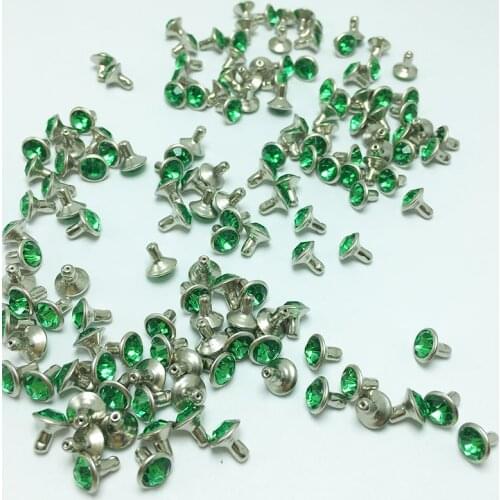 100Sets Green Crystal Rhinestone Rivets Diamante Studs DIY Crafts Clothing Bag Shoe Decorative Rebite Spikes Glass Drill Buttons