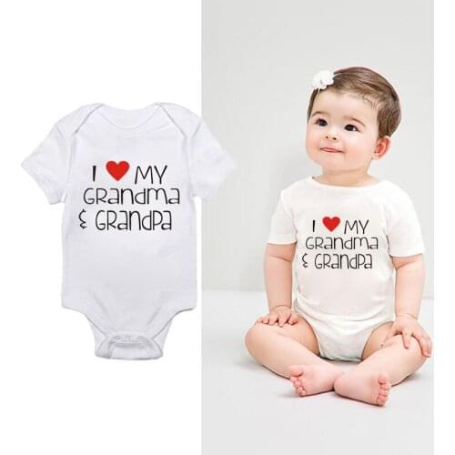 DERMSPE I Love Grandma Grandpa Letter Printed Baby Jumper Newborn Baby Soft Toddler Romper Short-sleeved Kids Pajamas