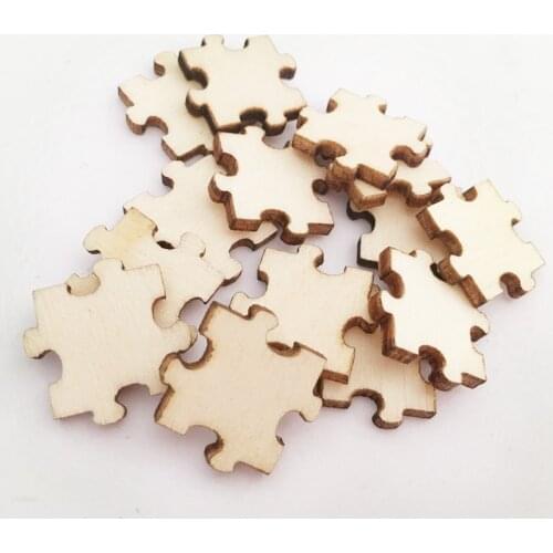 50pcs Unfinished Wood Puzzle Laser Cut Out Discs Natural Wood Pieces Puzzle Shaped for Arts Crafts DIY Birthday Wedding Display