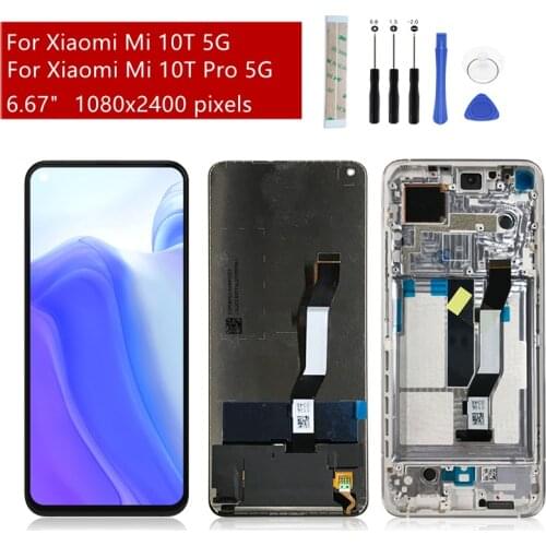 For xiaomi Mi 10T 5G LCD Display Touch screen Digitizer Assembly With Frame For Xiaomi mi 10t pro 5g Screen Replacement 6.67"